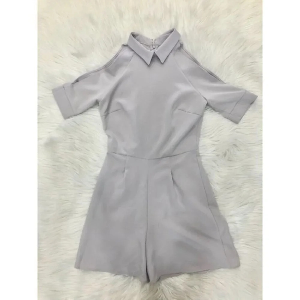 Alter. Collared Short Sleeve Romper Gray 6 Tall